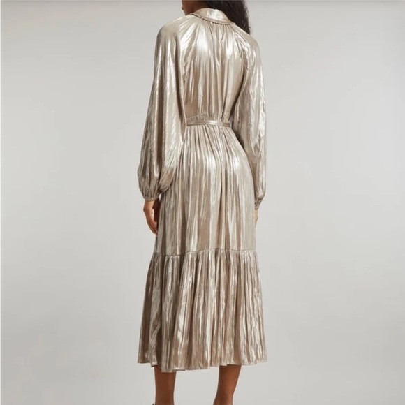 Aligne Anthropologie Champagne shiny Foil Gavid Dress gown UK10 /US 6 - Picture 10 of 10